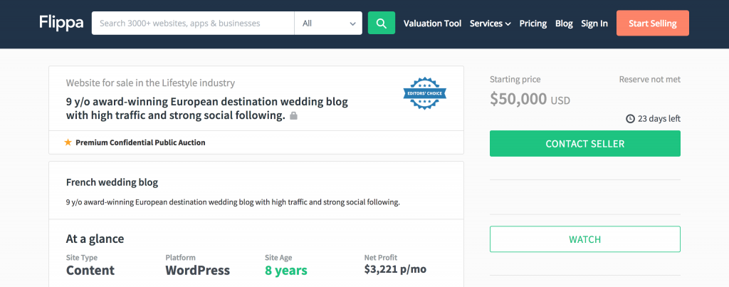 Review of Flippa Websites for sale